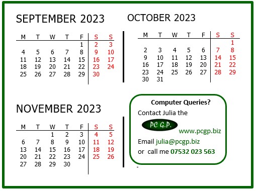 Calendar – 3 month to view