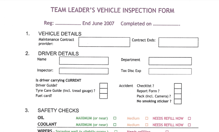 Form design – Vehicle Inspection